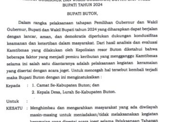 Bupati Buton Terbitkan Instruksi Larangan Kegiatan Keramaian dengan Joget Selama Tahapan Pemilu 2024