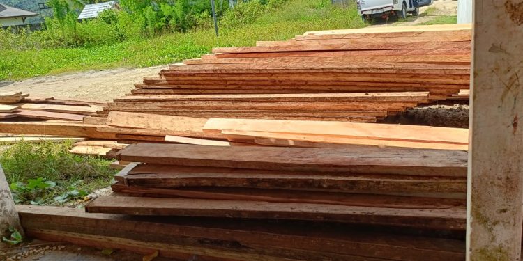 Tumpukan Kayu Puluhan Kubik di Pangkalan Pertamina TPI Kamaru Hambat Distribusi BBM Nelayan