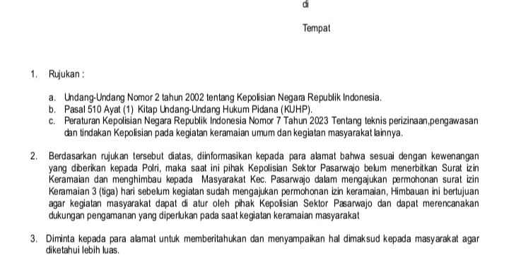 Polsek Pasarwajo Himbau Masyarakat Urus Izin Keramaian Minimal Tiga Hari Sebelum Acara